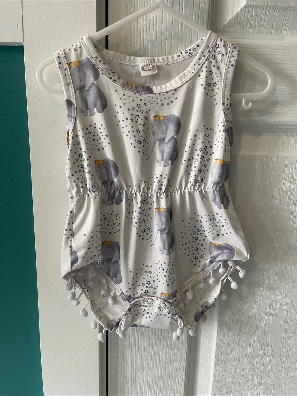 Gray Elephant Pom-Pom Baby Romper